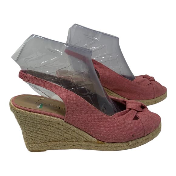Talbots pink canvas wedge peep toes slingback sandals size 8.5 - Picture 3 of 9